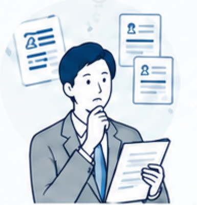 複数の資料の比較に悩む人物